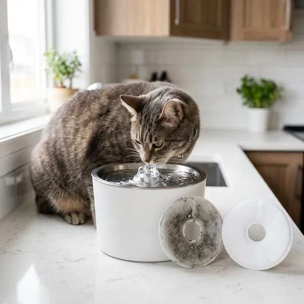 Filter van een kattenfontein vervangen zonder fouten