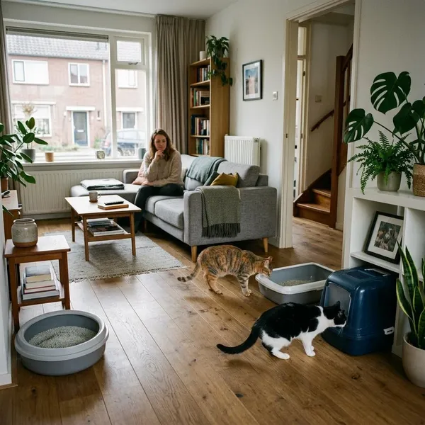 Kattenbakken voor 2 katten neerzetten