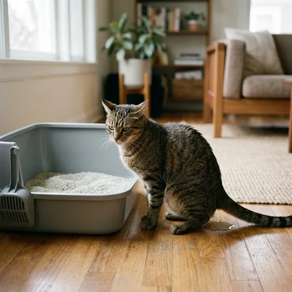 kat plast naast kattenbak